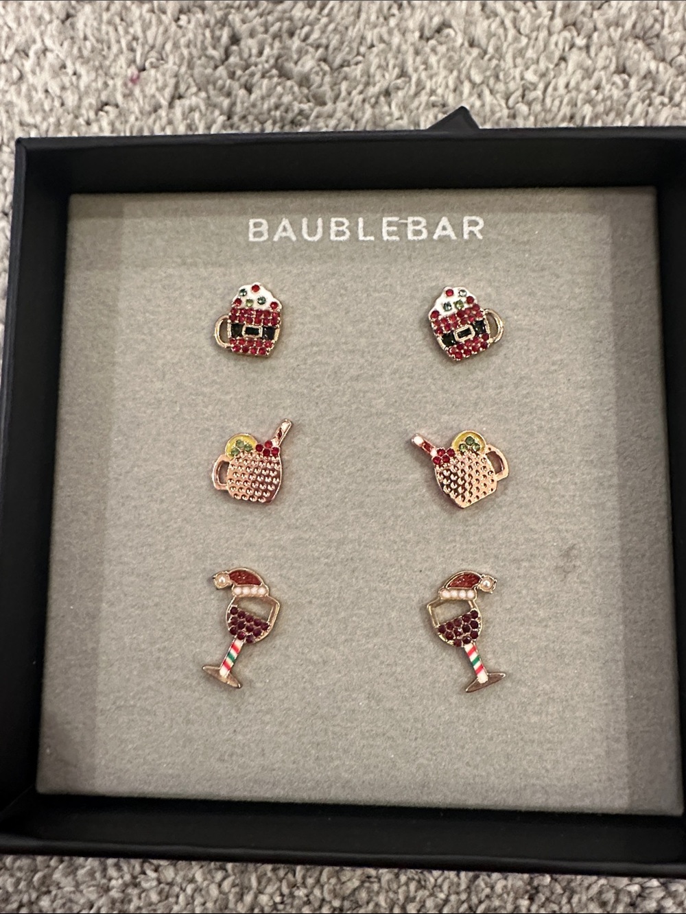 BaubleBar Red & Gold Holiday Cocktail and Mug Stud Earring Set